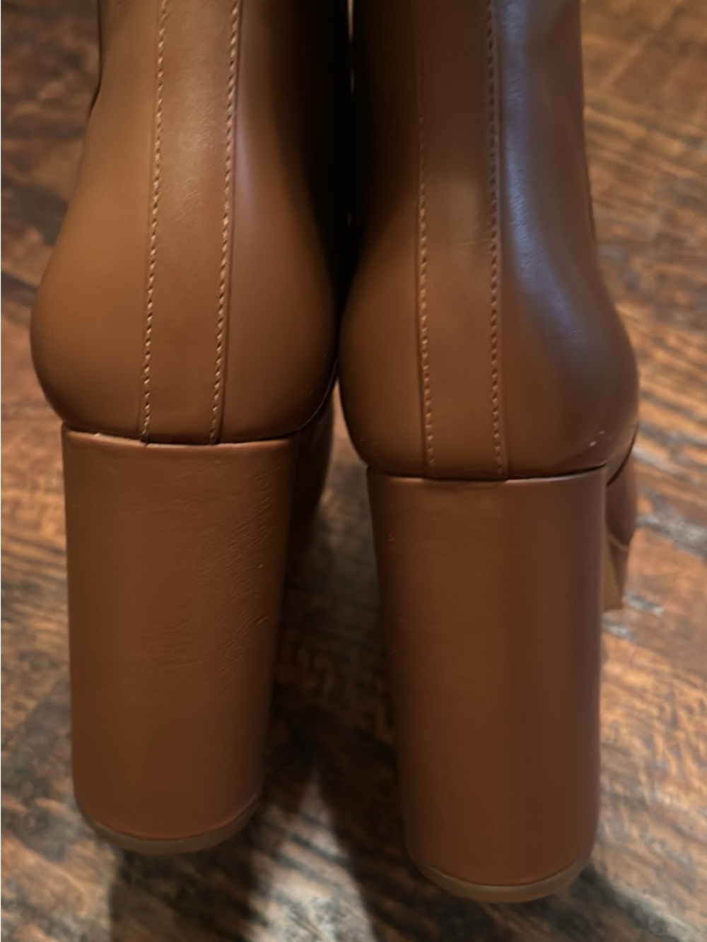 Michael Kors Brown Leather Platform Ankle Booties with Gold MK Accent - Picture 3 of 4